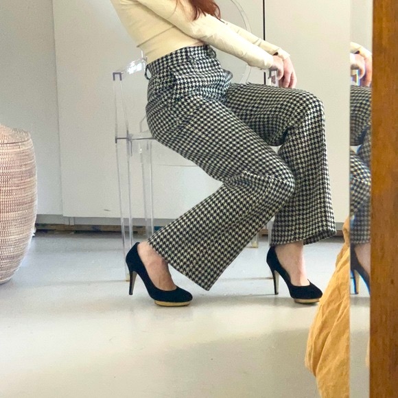 Wide Leg Vintage Wool Houndsooth black and white - Picture 1 of 10